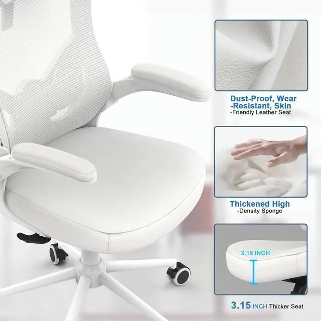 Alt view image 6 of 7 - , Ergonomic Mesh Desk Chair, High Back Computer Chair- Adjustable Headrest with Flip-Up Arms, Lumbar Support, Swivel Executive Task Chair (Modern, White)