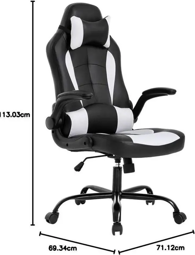 Alt view image 3 of 7 - BestOffice Gaming Chair Ergonomic PC Video Game Chair Racing Computer Chair with Lumbar Support Flip Up Arms Headrest PU Leather Executive High Back Chair