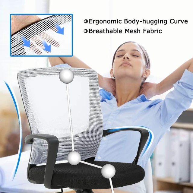 Alt view image 2 of 7 - Ergonomic Office Chair Cheap Desk Chair Mesh Computer Chair Rolling Swivel Modern Executive Chair Adjustable Stool Back Support for Women&Men, White