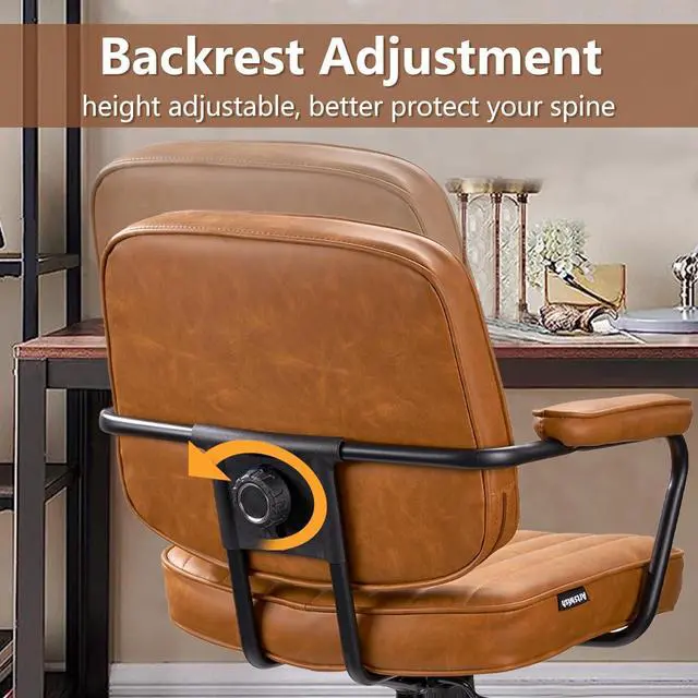 Alt view image 4 of 6 - Artswish Mid Century Office Chair Leather Desk Chair Brown Office Desk Chair Home Office Chair with Wheels and Arms