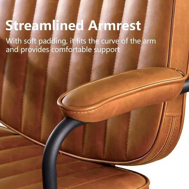 Alt view image 5 of 6 - Artswish Mid Century Office Chair Leather Desk Chair Brown Office Desk Chair Home Office Chair with Wheels and Arms