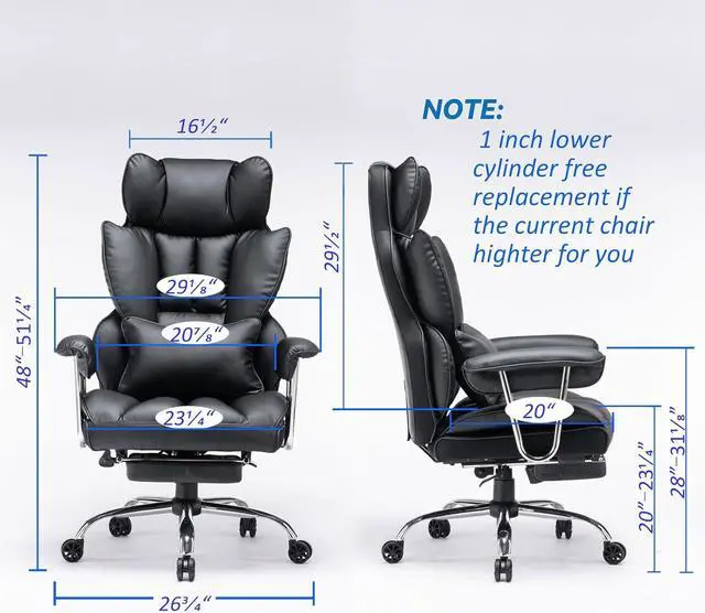 Alt view image 2 of 7 - Desk Office Chair 400LBS, Big High Back PU Leather Computer Chair, Executive Office Chair with Leg Rest and Lumbar Support, Black Office Chair