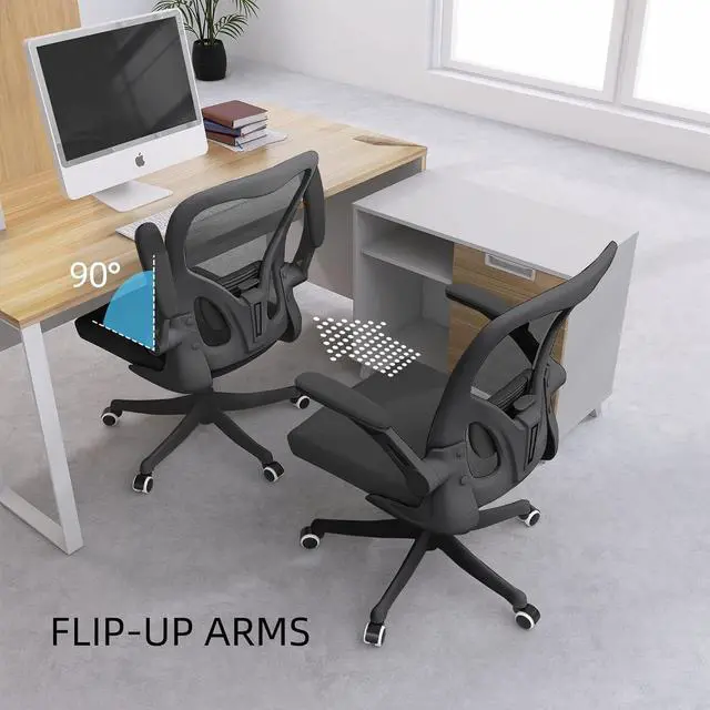 Alt view image 5 of 7 - Monhey Office Chair - Ergonomic Office Chair Swivel Desk Chair with Lumbar Support & 2D Flip-up Arms Height Adjustable Home Office Desk Chairs Rockable High Back Computer Chair Black Mesh Study Chair