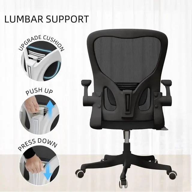 Alt view image 6 of 7 - Monhey Office Chair - Ergonomic Office Chair Swivel Desk Chair with Lumbar Support & 2D Flip-up Arms Height Adjustable Home Office Desk Chairs Rockable High Back Computer Chair Black Mesh Study Chair