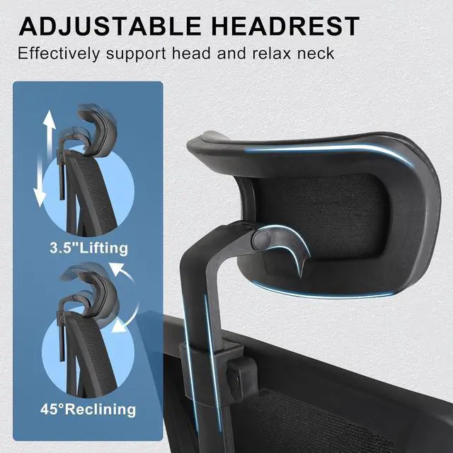 Alt view image 3 of 6 - Ergonomic Office Chair with Footrest, Ergonomic Desk Chair with Adjustable 2D Lumbar Support, High Back Office Chair with Adjustable Headrest, Comfortable Leather Office Chair -Black