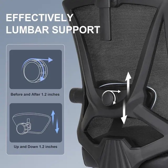 Alt view image 5 of 6 - Ergonomic Office Chair with Footrest, Ergonomic Desk Chair with Adjustable 2D Lumbar Support, High Back Office Chair with Adjustable Headrest, Comfortable Leather Office Chair -Black
