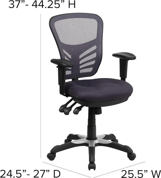 Alt view image 3 of 7 - Flash Furniture Nicholas Mid-Back Swivel Office and Gaming Chair, Ergonomic Mesh Office Chair with Adjustable Lumbar Support and Height, Dark Gray