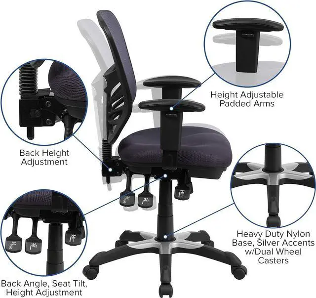 Alt view image 4 of 7 - Flash Furniture Nicholas Mid-Back Swivel Office and Gaming Chair, Ergonomic Mesh Office Chair with Adjustable Lumbar Support and Height, Dark Gray