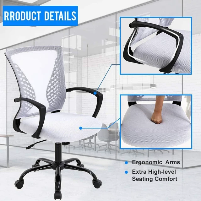Alt view image 4 of 7 - Office Chair Ergonomic Desk Chair Mesh Computer Chair with Lumbar Support Armrest Mid Back Rolling Swivel Adjustable Task Chair (White)