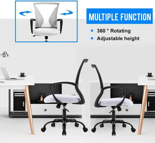 Alt view image 5 of 7 - Office Chair Ergonomic Desk Chair Mesh Computer Chair with Lumbar Support Armrest Mid Back Rolling Swivel Adjustable Task Chair (White)