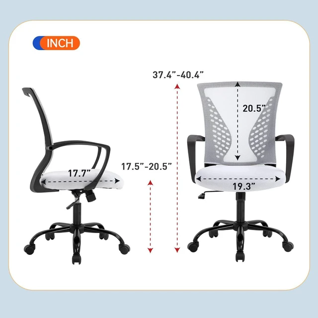 Alt view image 7 of 7 - Office Chair Ergonomic Desk Chair Mesh Computer Chair with Lumbar Support Armrest Mid Back Rolling Swivel Adjustable Task Chair (White)
