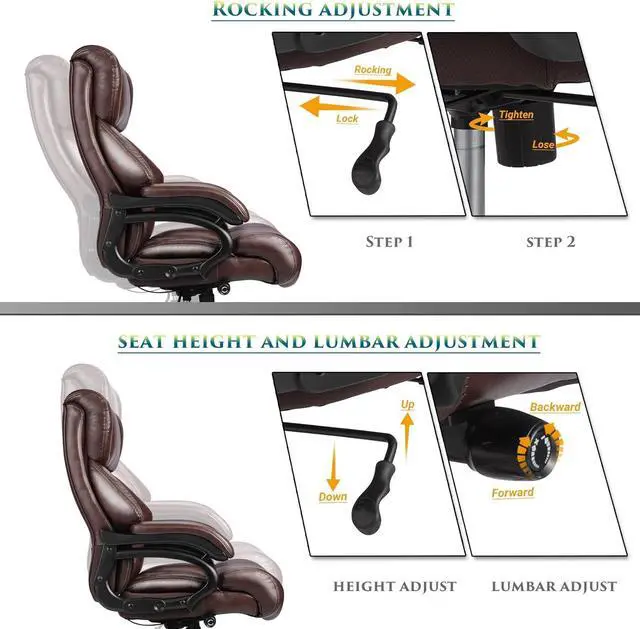 Alt view image 7 of 7 - 400lbs Big and Tall Office Chair for Heavy People Executive Office Chair Wide Spring Seat Home Office Desk Chair with Heavy Duty Casters 360 Swivel Chair Computer PU Leather Chair (Brown)