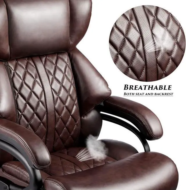 Alt view image 6 of 7 - 400lbs Big and Tall Office Chair for Heavy People Executive Office Chair Wide Spring Seat Home Office Desk Chair with Heavy Duty Casters 360 Swivel Chair Computer PU Leather Chair (Brown)