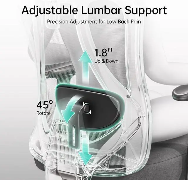 Alt view image 2 of 7 - P3 Ergonnomic Office Chair with 2D Adjustable Lumbar Support, Office Chairs with Adjustable Headrest and Armrest, 145° Stepless Tilt Function, Black(No Footrest)