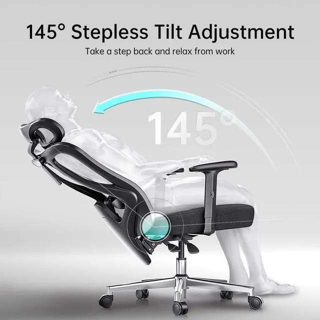 Alt view image 6 of 7 - P3 Ergonnomic Office Chair with 2D Adjustable Lumbar Support, Office Chairs with Adjustable Headrest and Armrest, 145° Stepless Tilt Function, Black(No Footrest)