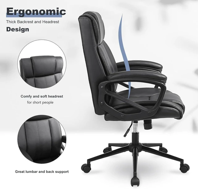 Alt view image 6 of 7 - Black PU Leather Ergonomic Executive Office Chair, Set of 1