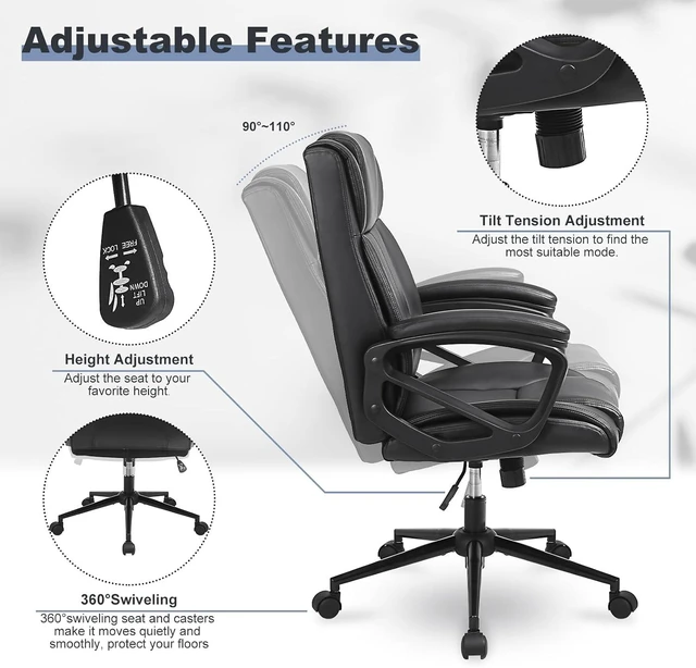 Alt view image 7 of 7 - Black PU Leather Ergonomic Executive Office Chair, Set of 1