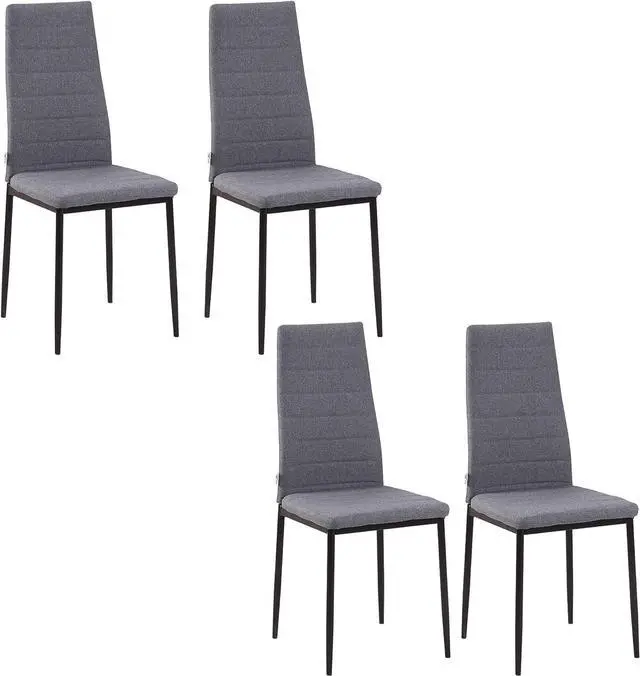 Main image of HOMCOM Modern Dining Chairs, Set of 4, High Back Linen Upholstered Accent Chairs with Metal Legs for Living Room, Kitchen, Study, Gray