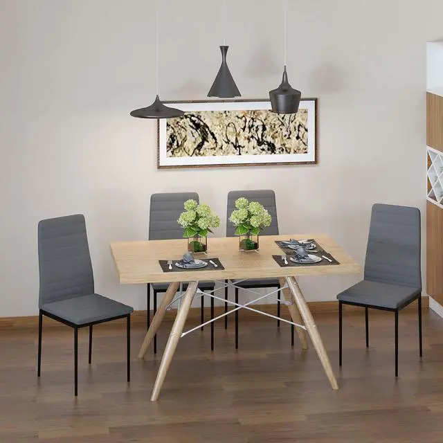 Alt view image 2 of 7 - HOMCOM Modern Dining Chairs, Set of 4, High Back Linen Upholstered Accent Chairs with Metal Legs for Living Room, Kitchen, Study, Gray