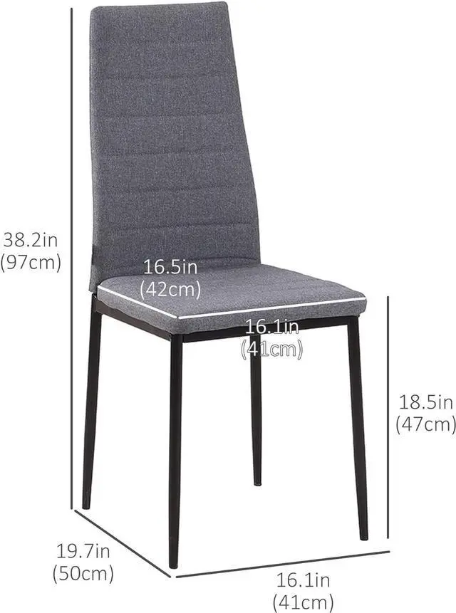 Alt view image 3 of 7 - HOMCOM Modern Dining Chairs, Set of 4, High Back Linen Upholstered Accent Chairs with Metal Legs for Living Room, Kitchen, Study, Gray