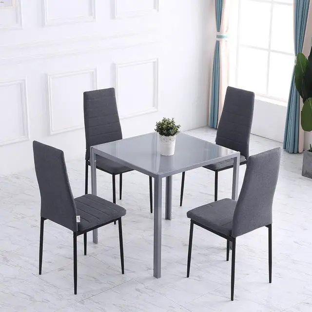 Alt view image 4 of 7 - HOMCOM Modern Dining Chairs, Set of 4, High Back Linen Upholstered Accent Chairs with Metal Legs for Living Room, Kitchen, Study, Gray