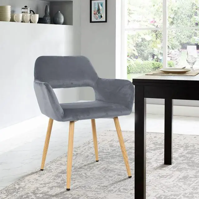 Alt view image 7 of 7 - Accent Chairs Dining Arm Chairs Dining Room Chair Kitchen Chair of 2 Dining Metal Side Chairs Arm Side Chairs Set of 2 Metal Legs for Home Kitchen Bedroom Living Room, Grey