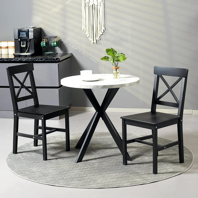 Alt view image 2 of 7 - HOMCOM Dining Chairs Set of 2, Farmhouse Wood Kitchen Chairs with Cross Back, Solid Structure for Living Room and Dining Room, Black