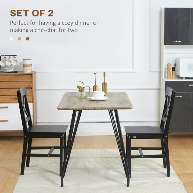 Alt view image 4 of 7 - HOMCOM Dining Chairs Set of 2, Farmhouse Wood Kitchen Chairs with Cross Back, Solid Structure for Living Room and Dining Room, Black