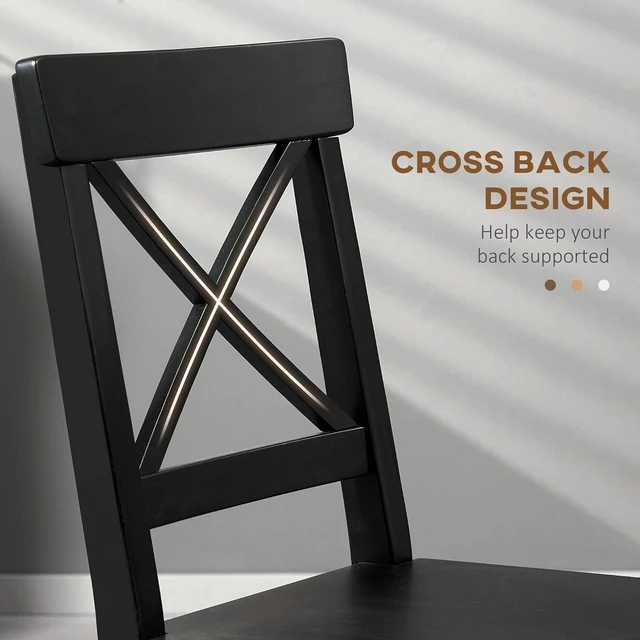 Alt view image 5 of 7 - HOMCOM Dining Chairs Set of 2, Farmhouse Wood Kitchen Chairs with Cross Back, Solid Structure for Living Room and Dining Room, Black