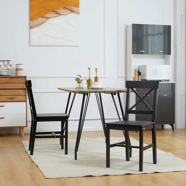 Alt view image 7 of 7 - HOMCOM Dining Chairs Set of 2, Farmhouse Wood Kitchen Chairs with Cross Back, Solid Structure for Living Room and Dining Room, Black