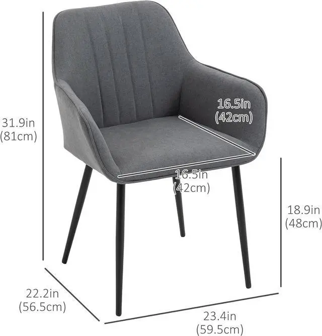 Alt view image 3 of 7 - HOMCOM Dining Chairs Set of 2, Upholstered Kitchen Chairs, Linen Fabric Accent Chairs with Metal Legs, Dark Grey
