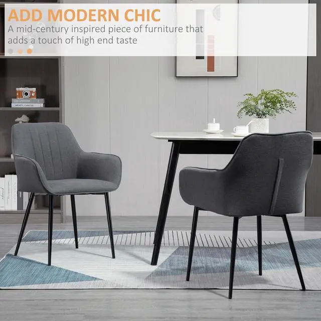 Alt view image 4 of 7 - HOMCOM Dining Chairs Set of 2, Upholstered Kitchen Chairs, Linen Fabric Accent Chairs with Metal Legs, Dark Grey