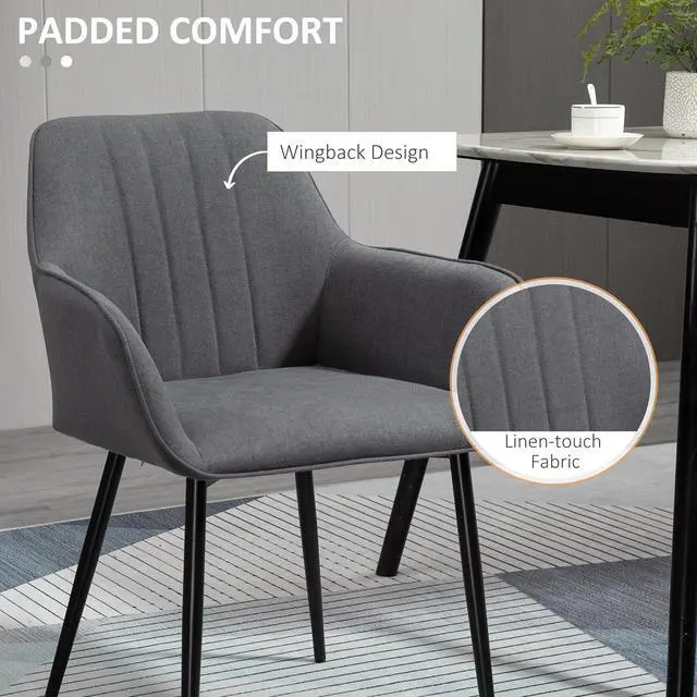 Alt view image 5 of 7 - HOMCOM Dining Chairs Set of 2, Upholstered Kitchen Chairs, Linen Fabric Accent Chairs with Metal Legs, Dark Grey