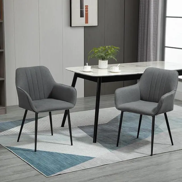 Alt view image 2 of 7 - HOMCOM Dining Chairs Set of 2, Upholstered Kitchen Chairs, Linen Fabric Accent Chairs with Metal Legs, Dark Grey
