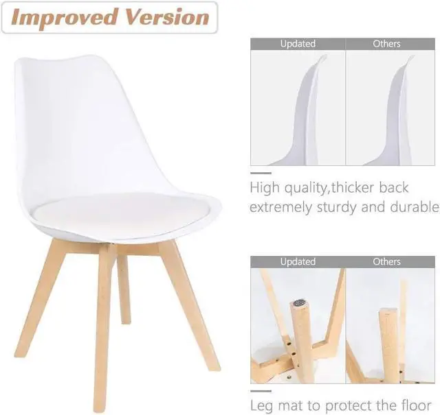 Alt view image 2 of 4 - Inspirer Studio® Set of 4 New 17 inch SeatDepth Modern Style Side Chair with Natural Wood Legs Eiffel Dining Room Chair Lounge Chair Eiffel Legged Base (Upholstered White)