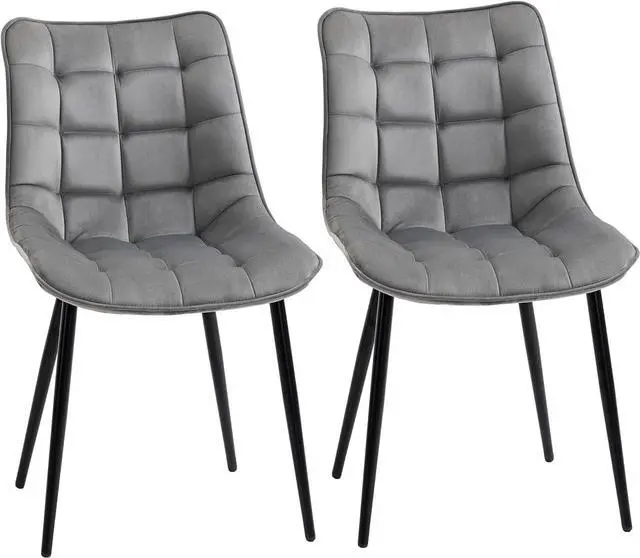 Main image of HOMCOM Modern Dining Chair Set of 2, Accent Chairs Soft Velvet-Touch Kitchen Chairs with Metal Legs for Living Room, Grey