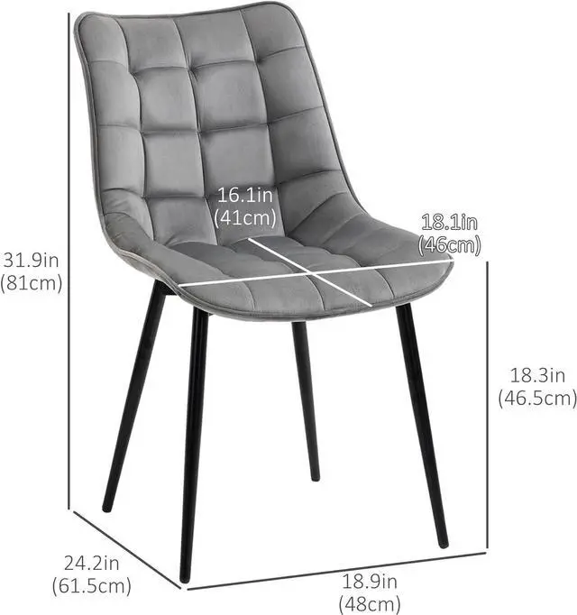 Alt view image 3 of 7 - HOMCOM Modern Dining Chair Set of 2, Accent Chairs Soft Velvet-Touch Kitchen Chairs with Metal Legs for Living Room, Grey