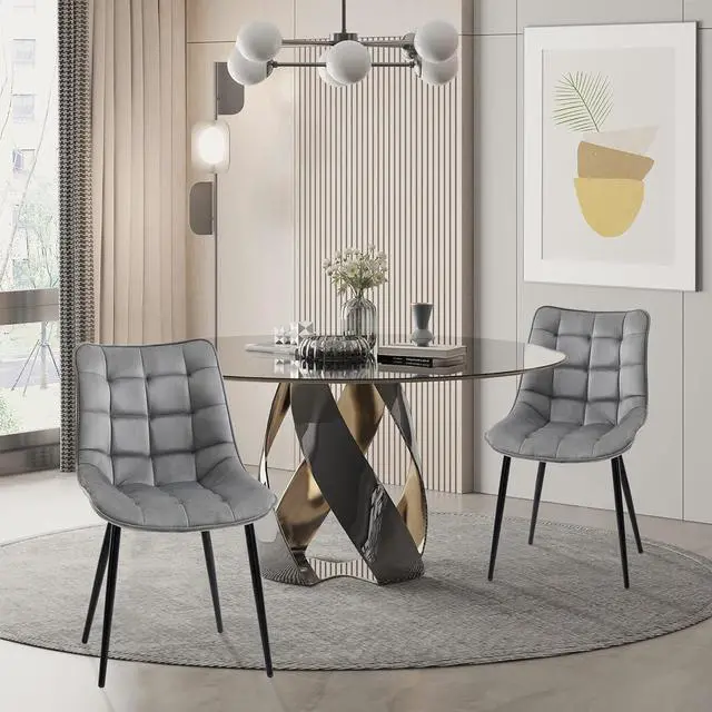 Alt view image 5 of 7 - HOMCOM Modern Dining Chair Set of 2, Accent Chairs Soft Velvet-Touch Kitchen Chairs with Metal Legs for Living Room, Grey