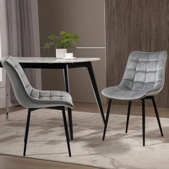 Alt view image 2 of 7 - HOMCOM Modern Dining Chair Set of 2, Accent Chairs Soft Velvet-Touch Kitchen Chairs with Metal Legs for Living Room, Grey
