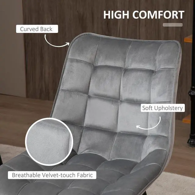 Alt view image 7 of 7 - HOMCOM Modern Dining Chair Set of 2, Accent Chairs Soft Velvet-Touch Kitchen Chairs with Metal Legs for Living Room, Grey