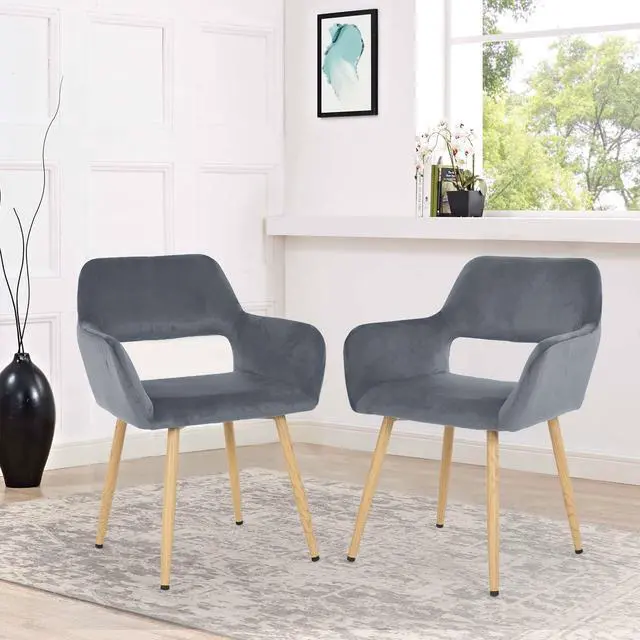 Alt view image 2 of 7 - Accent Chairs Dining Arm Chairs Dining Room Chair Kitchen Chair of 2 Dining Metal Side Chairs Arm Side Chairs Set of 2 Metal Legs for Home Kitchen Bedroom Living Room, Grey