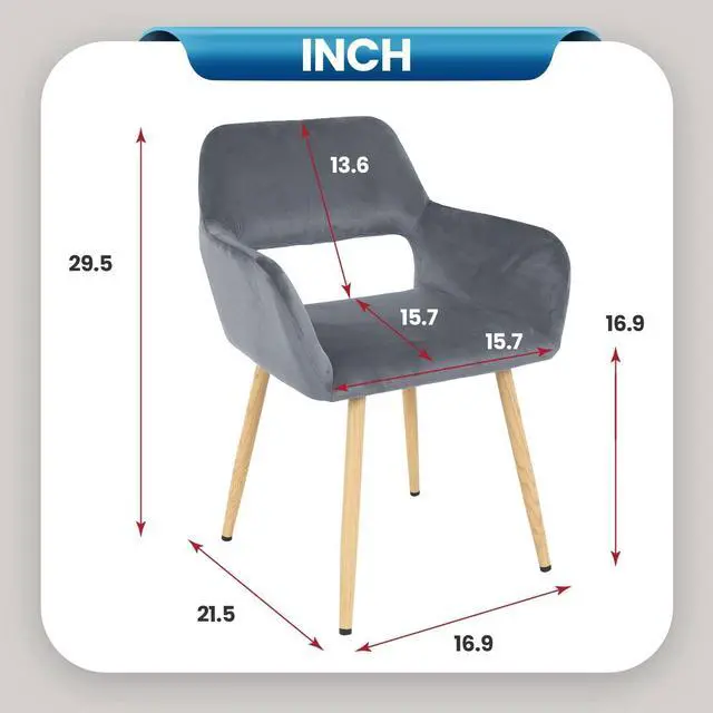 Alt view image 3 of 7 - Accent Chairs Dining Arm Chairs Dining Room Chair Kitchen Chair of 2 Dining Metal Side Chairs Arm Side Chairs Set of 2 Metal Legs for Home Kitchen Bedroom Living Room, Grey