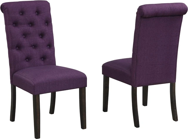 Alt view image 2 of 4 - Roundhill Furniture Leviton Solid Wood Tufted Parsons Dining Chairs, Set of 2, Purple