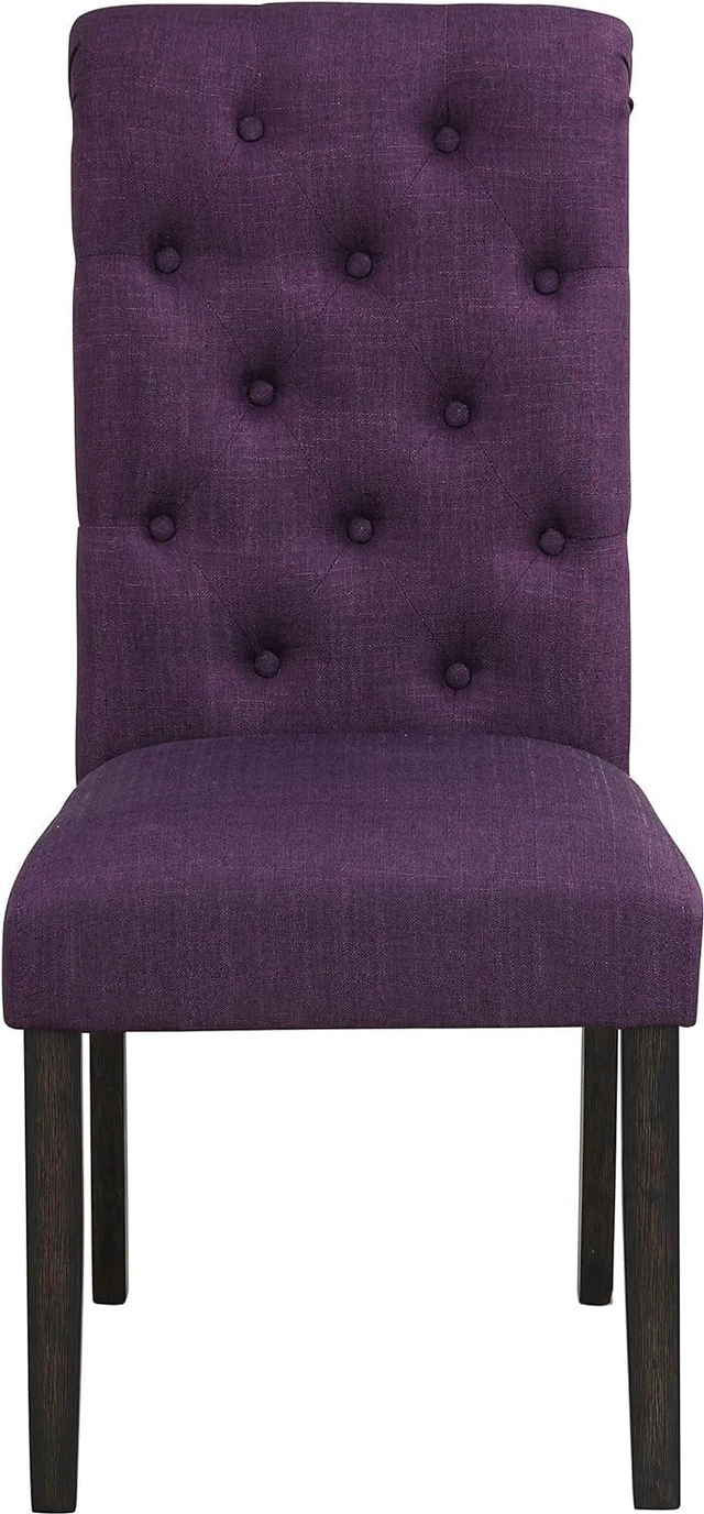 Alt view image 3 of 4 - Roundhill Furniture Leviton Solid Wood Tufted Parsons Dining Chairs, Set of 2, Purple
