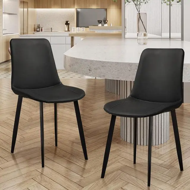 Main image of Ironalita Black Dining Chairs Set of 2, Faux Leather Mid Century Modern Chairs with Metal Chair Legs, Kitchen Side Chairs for Dining Room, Restaurant, Living Room, Waiting Room, Bedroom