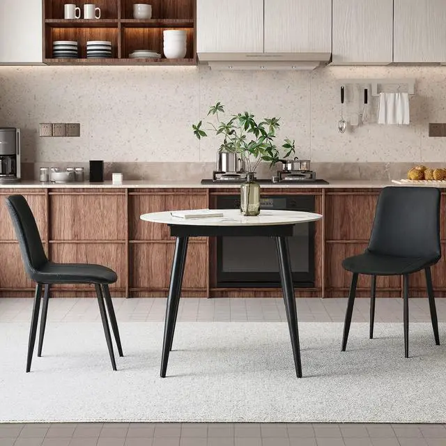 Alt view image 3 of 7 - Ironalita Black Dining Chairs Set of 2, Faux Leather Mid Century Modern Chairs with Metal Chair Legs, Kitchen Side Chairs for Dining Room, Restaurant, Living Room, Waiting Room, Bedroom