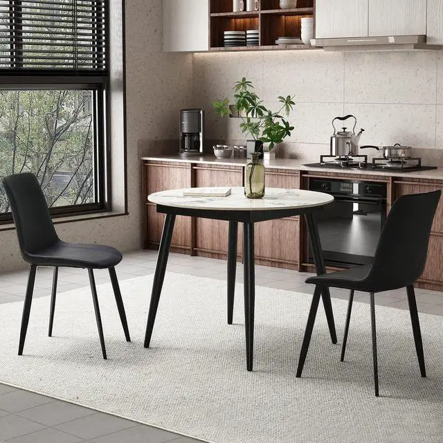 Alt view image 6 of 7 - Ironalita Black Dining Chairs Set of 2, Faux Leather Mid Century Modern Chairs with Metal Chair Legs, Kitchen Side Chairs for Dining Room, Restaurant, Living Room, Waiting Room, Bedroom