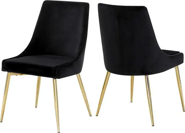 Main image of Meridian Furniture 783Black-C Karina Collection Black Modern | Contemporary Velvet Upholstered Dining Chair with Polished Gold Metal Legs, Set of 2, 19.5" W x 21.5" D x 33.5" H,