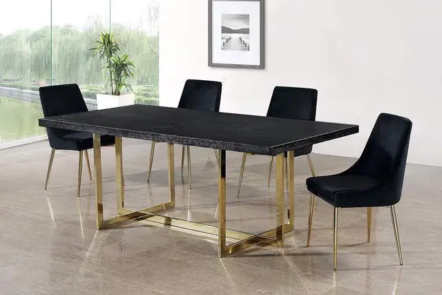 Alt view image 2 of 7 - Meridian Furniture 783Black-C Karina Collection Black Modern | Contemporary Velvet Upholstered Dining Chair with Polished Gold Metal Legs, Set of 2, 19.5" W x 21.5" D x 33.5" H,