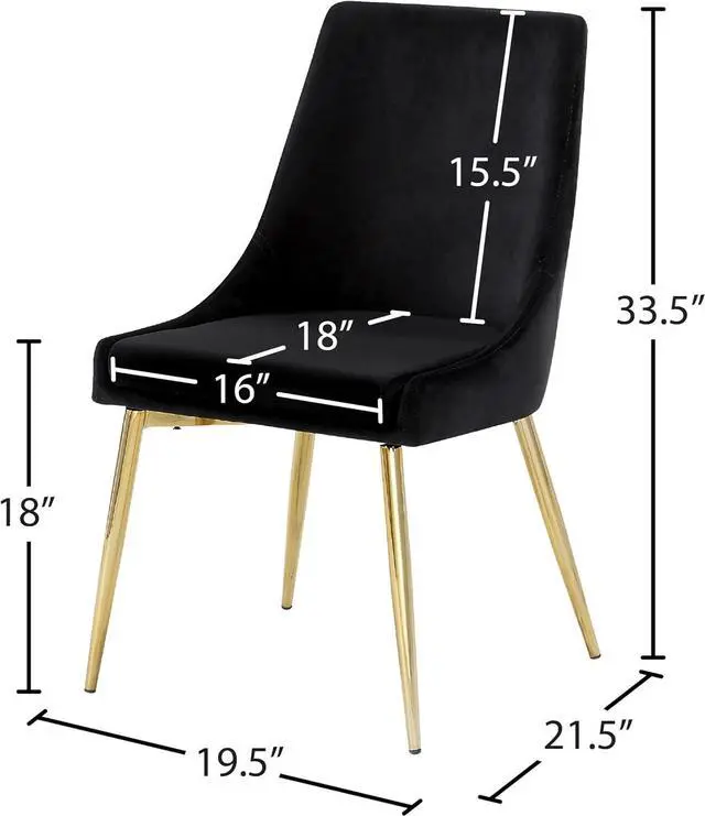 Alt view image 3 of 7 - Meridian Furniture 783Black-C Karina Collection Black Modern | Contemporary Velvet Upholstered Dining Chair with Polished Gold Metal Legs, Set of 2, 19.5" W x 21.5" D x 33.5" H,